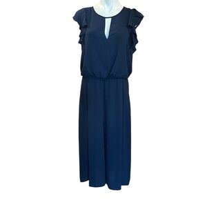 Eliza J Jumpsuit blue Blouson Ruffle Sleeves Wide Leg crop V-Neck